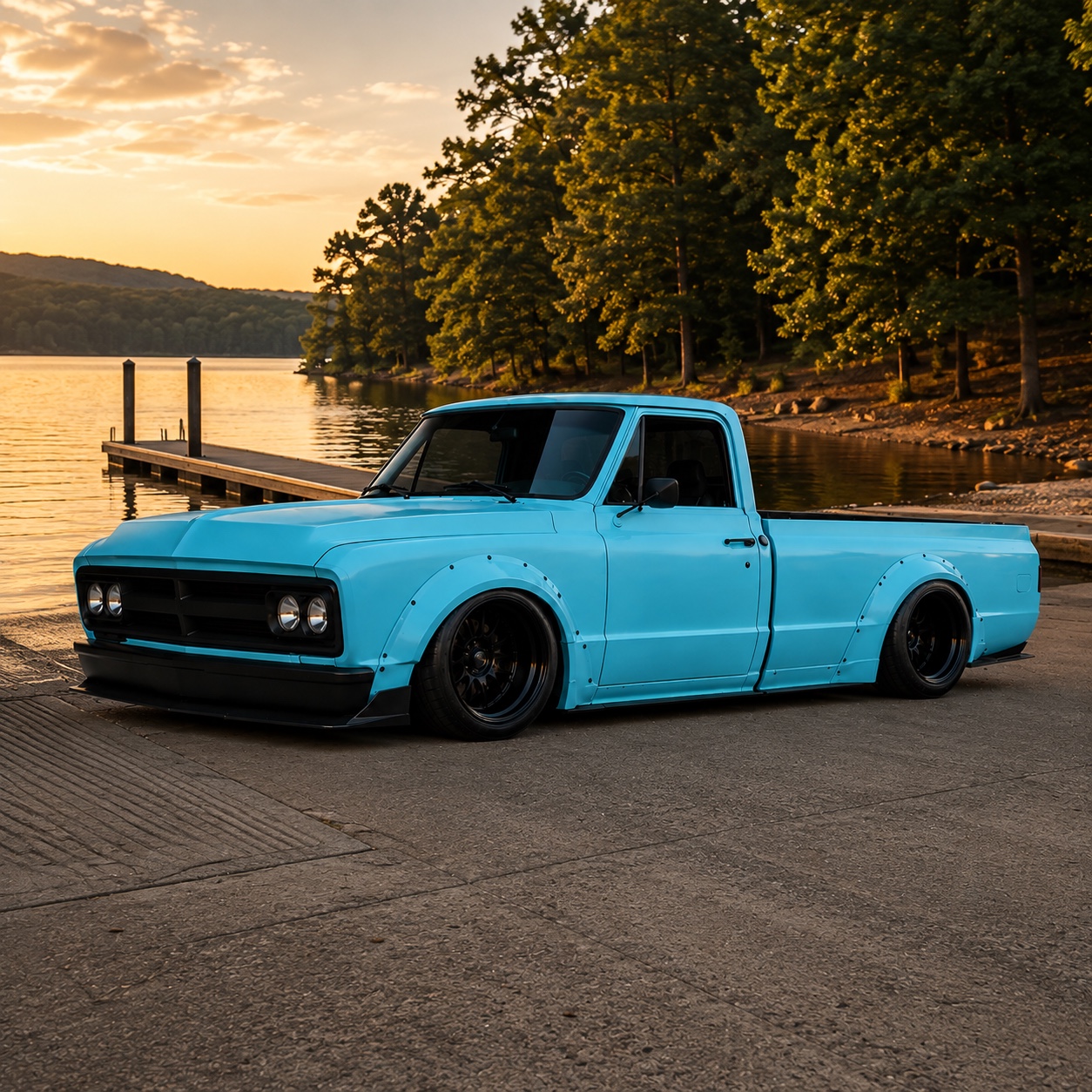 Tour and Explore Garage turquoise widebody GMC project truck